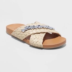Women's Phylis Raffia Slide Sandals - a New Day - almond - various sizes